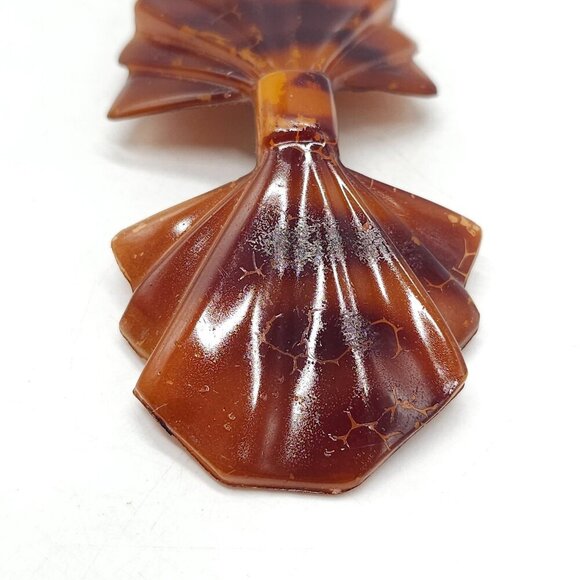Vintage Mauritius Brown Faux Tortoise Shell Style Bow Hair Clip With Metal Clasp - Picture 2 of 6
